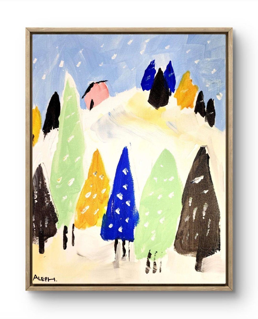 Aleph Original Art Snowy Village 2 14x11 Colorful Modern Painting on ...