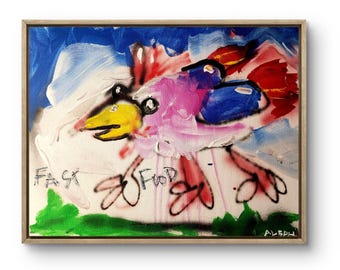 Original Art Fast Food 14x11 Basquiat Style Graffiti Abstract Art Painting