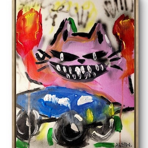 Arte original Cat Power 14x11 Pintura de arte abstracto de grafiti estilo Basquiat imagen 1