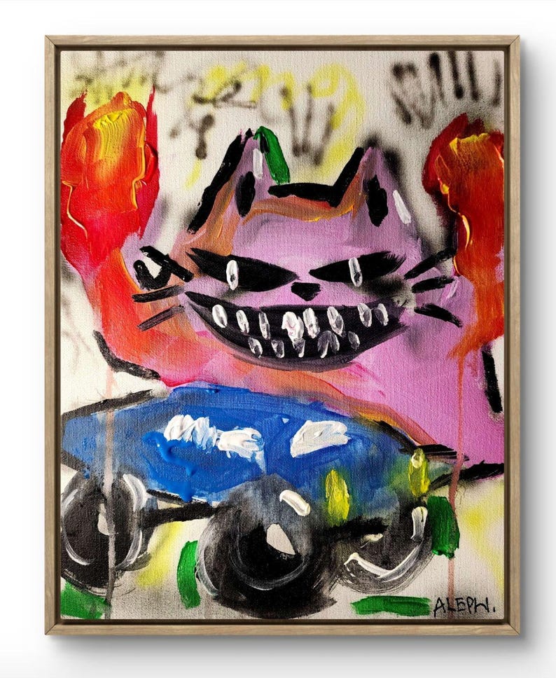 Arte original Cat Power 14x11 Pintura de arte abstracto de grafiti estilo Basquiat imagen 1