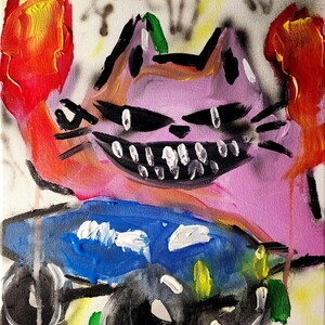 Arte original Cat Power 14x11 Pintura de arte abstracto de grafiti estilo Basquiat imagen 2
