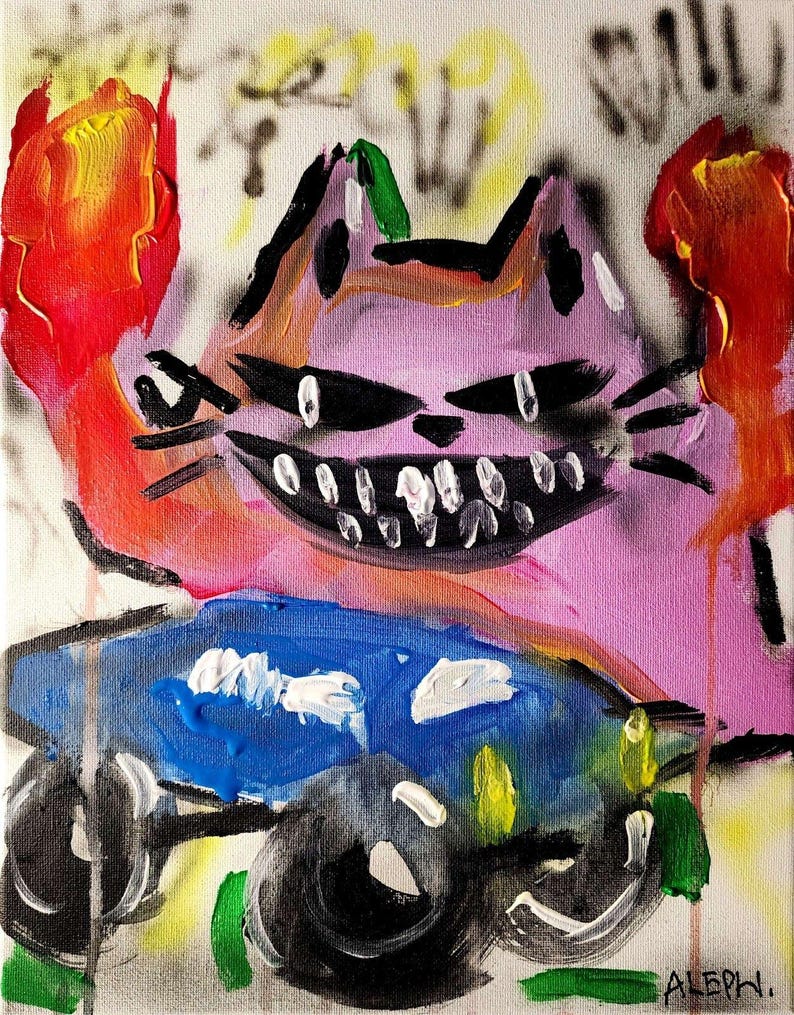 Arte original Cat Power 14x11 Pintura de arte abstracto de grafiti estilo Basquiat imagen 2