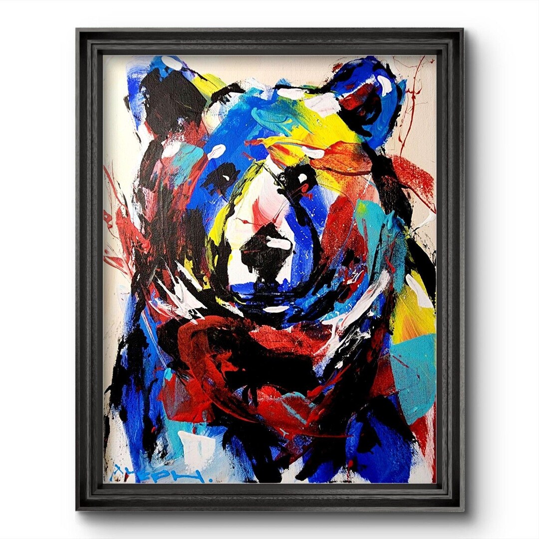Aleph Original Art Bear 14x11 Colorful Modern Art Acrylic Painting on ...