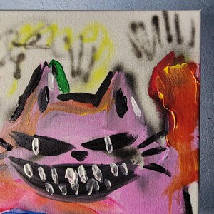 Arte original Cat Power 14x11 Pintura de arte abstracto de grafiti estilo Basquiat imagen 4