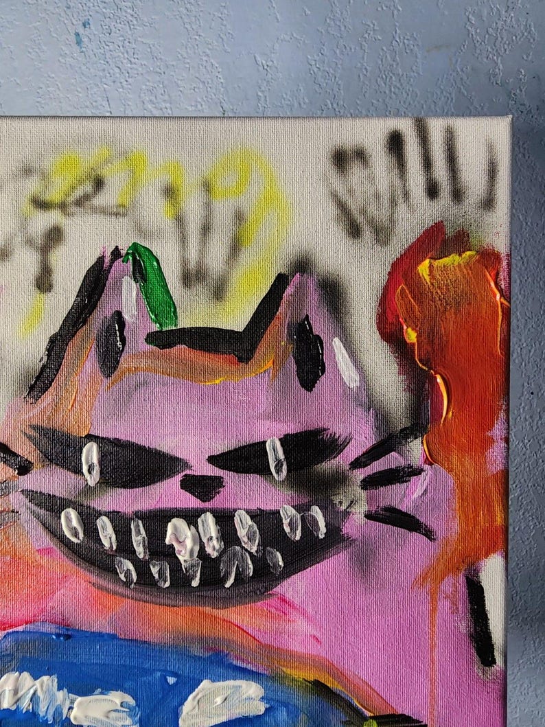 Arte original Cat Power 14x11 Pintura de arte abstracto de grafiti estilo Basquiat imagen 4