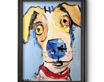 Aleph Hand Painted Dog 16x12 Abstract Expressionist Original Wall Art Painting Canvas
