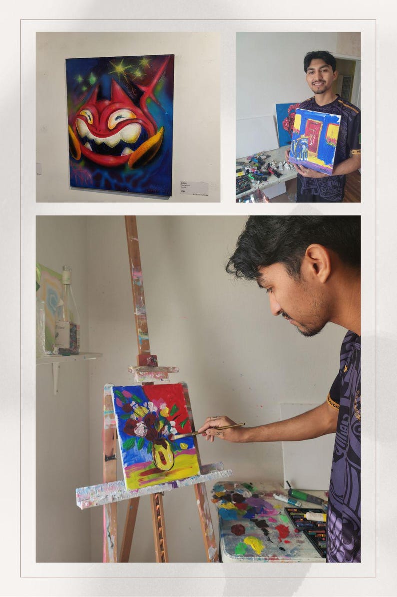 Arte original Cat Power 14x11 Pintura de arte abstracto de grafiti estilo Basquiat imagen 8