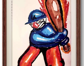 Arte original de jugador de béisbol 14x11 Pintura expresionista contemporánea sobre PAPEL