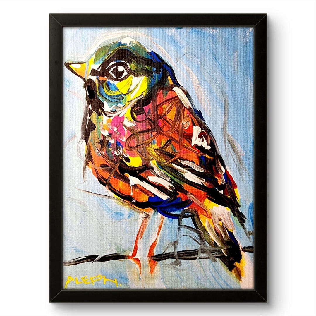Aleph Original Art Bird 9 X 12 Colorful Modern Art Acrylic Painting on ...