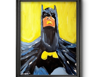 Aleph Hand Painted Batman 14x11 Pop Art Abstract Expressionist Original Wall Art Painting Canvas