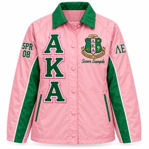 Alpha Kappa Alpha Line Jacket, Custom Embroidered | Pink & Green Coach Style | XS–5XL