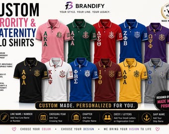 Custom Sorority Fraternity Polo Shirt Personalization Options Greek Apparel Line Name Number Chapter Crossing Year Custom Color Polo Shirt