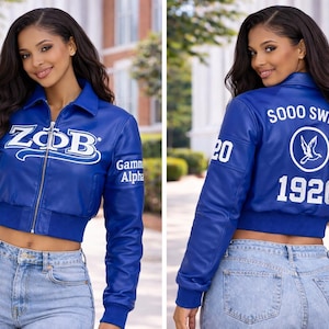 Custom Zeta phi All Eyes On You Leather Jacket crop Jacket Personalize with Line Name Number & Year, Finer Woman Discount for Chapters 1920