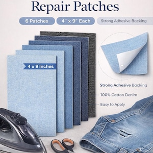Denim Patches for Inside Jeans - Iron On Patches for Jeans - Jeans Patch for Repairing Pant Holes and Covering Imperfections, 6 Colors