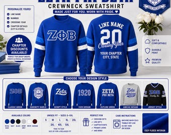 Bluza z okrągłym dekoltem Zeta Phi Beta | Stowarzyszenie ZΦB | Spersonalizowana nazwa linii, numer, rok, rozdział | Prezent Zeta Phi Beta | Bluza z okrągłym dekoltem Zeta