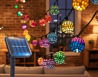 Guirnalda de luces solares con bolas de diseño vintage / Luces de hadas para exteriores / Decoración para bodas, fiestas y eventos festivos