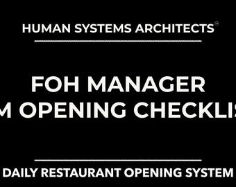 FOH Manager AM Opening Checklist | Restaurant Opening Systems | Digital Download