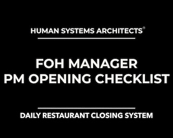 Lista de verificación de cierre del gerente de FOH PM / Sistemas de cierre de restaurantes / Descarga digital