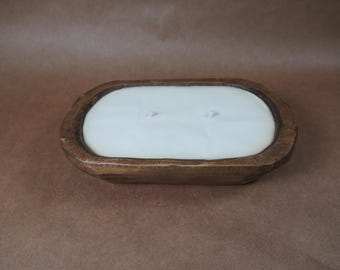 Hand-Carved Wooden Dough Bowl Citronella Soy Candle | Reusable Outdoor Decor