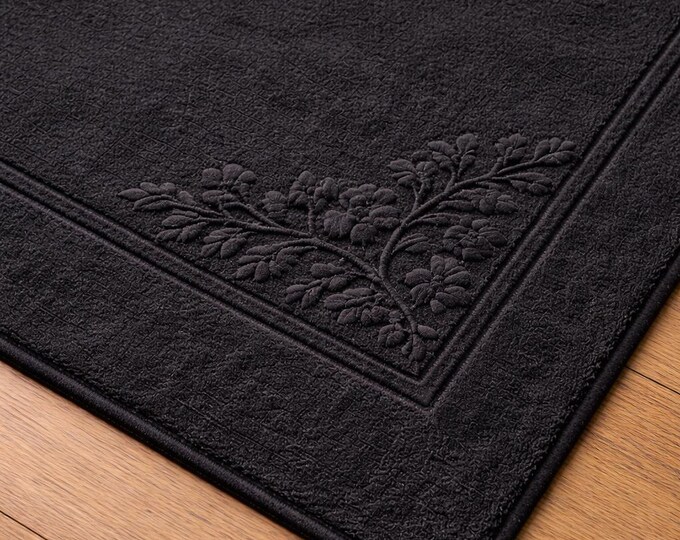 Black Rug, Nordic Knots Black Rug, Hand Tufted Rug, Kids Room Rug | Bedroom Area Rug | Soft Minimal Floral Rug |  Carpet for Home Decor.