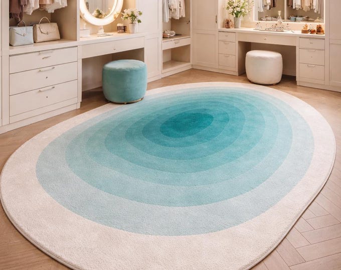 Handmade Wavy Wool Rug, Abstract Organic Shape, Modern Area Rug