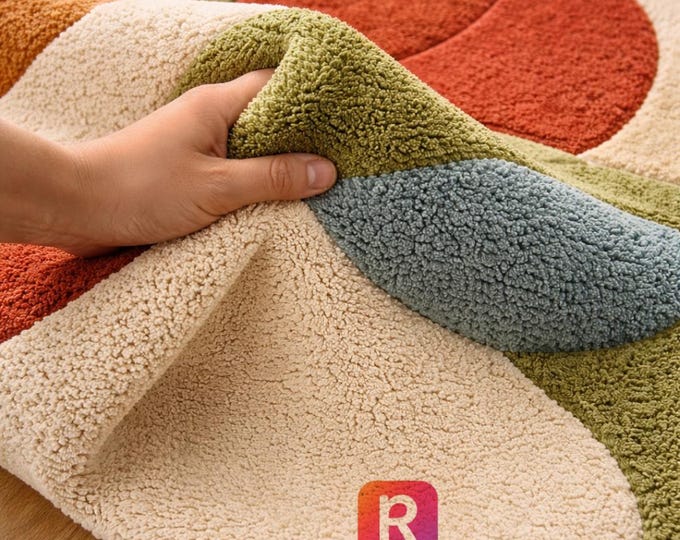 Soft Beige River Pattern Kids Bedroom Rug | Modern Nursery Carpet | Anti-Slip Washable Area Rug.