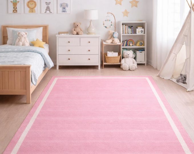 Modern Abstract Organic Shape Tufted Rug, Handmade Modern Area Rug,pink & white carpet Wavy Designer Carpet for Living Room