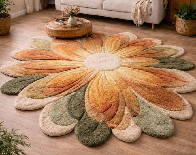 Flower Shaped Kids Room Rug, Hand Tufted Wool Playroom Carpet, Soft Floral Nursery Rug,Cute Bedroom Custom Size
