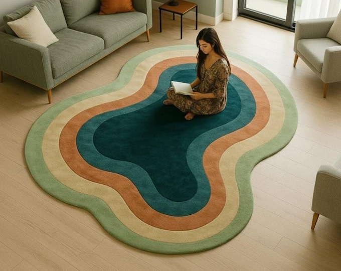 Hand Tufted Carpets: Buy Online India's Finest Selection Rugs  Colorful Wavy Designer Carpet for Living Room,