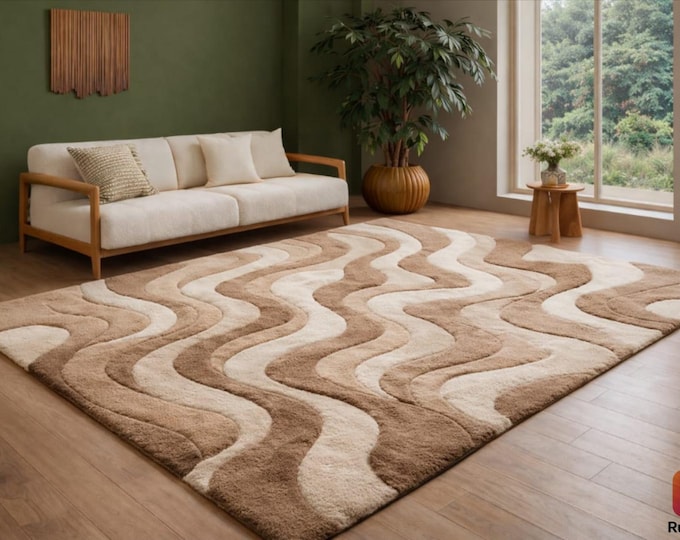 organic hand made  3D Moss rug Organic  Rug, Modern Abstract Hand Tufted Wool Area Rug, Minimal Living Room Carpet, Custom Designer Rug