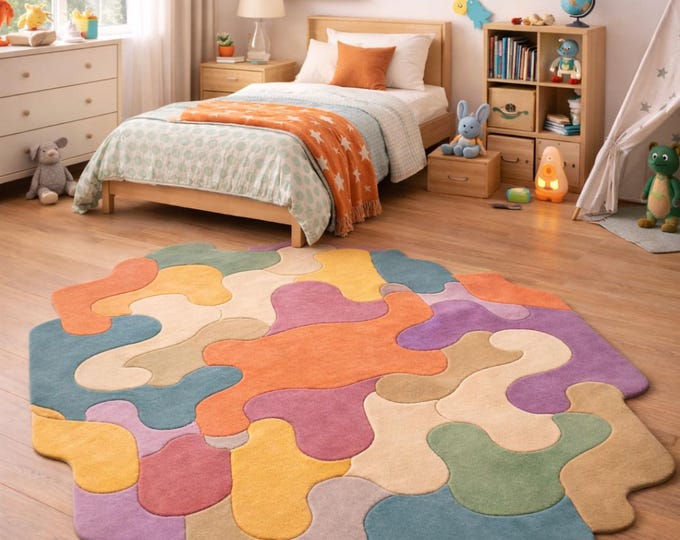 Hand Tufted Abstract Area Rug | Modern Beige Brown Carpet