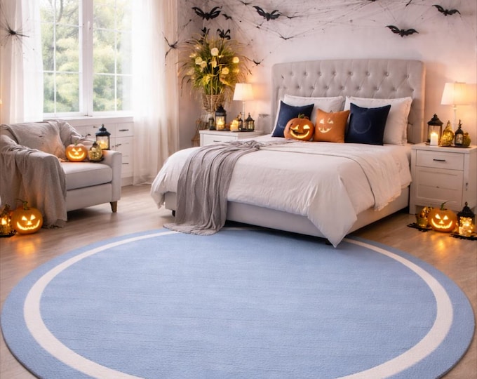 Abstract Organic Shape Tufted blue Round rug, contemporary rug. Modern Area Rug, Blue Wavy Designer Carpet For Living Room