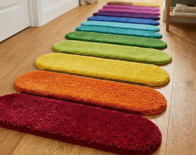 Handmade Rainbow Runner Rug, Premium New Zealand Wool Tufted Carpet for Hallway, Modern Colorful Area Rug, Custom Funky Decor for Bedroom