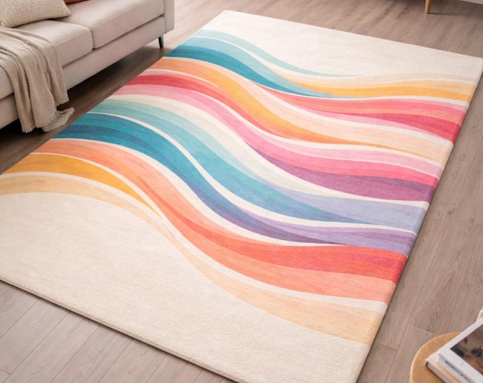 Custom Bedroom Rug'' Hand Tufted Wool Area Rug,Beige & Multi Rug .Color full Kids Room Rug. Living room Rug.