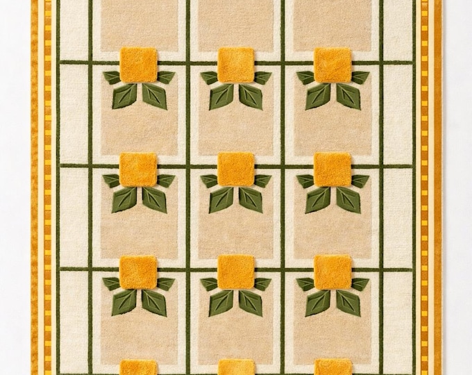 Hand Tufted Wool Area Rug: Modern Floral Grid, Cream & Yellow
