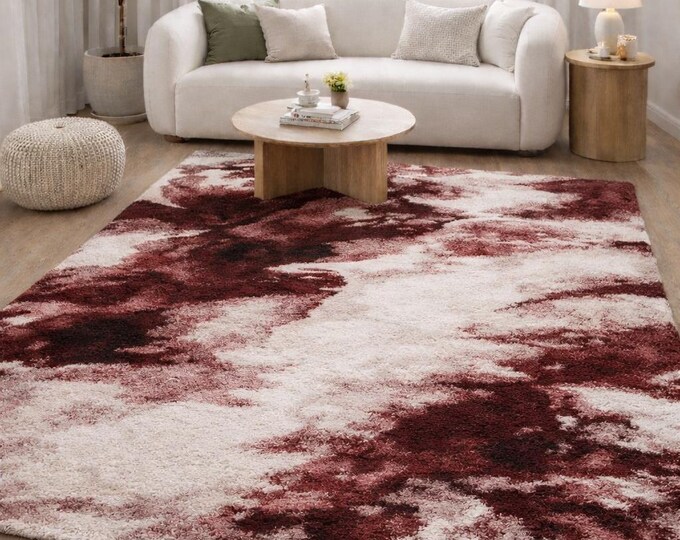 Hand Tufted Wool Area Rug, Abstract Purple & Ivory, Custom Size