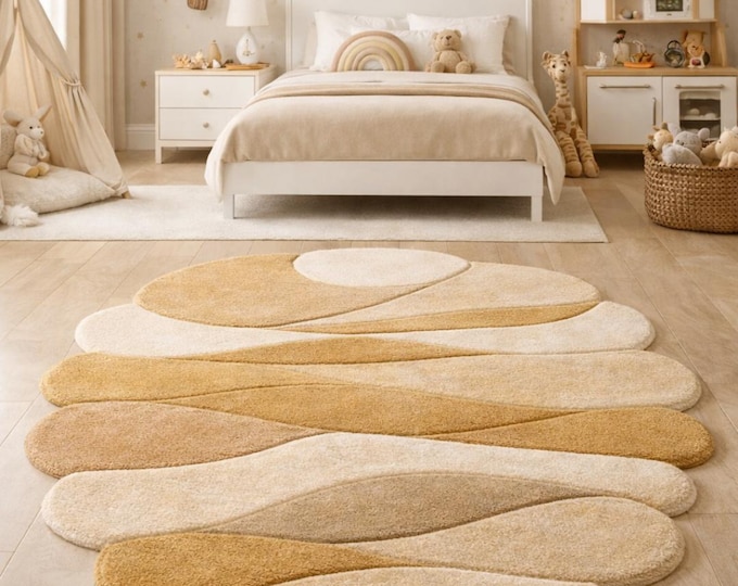 Hand Tufted New Zealand Wool Rug, Abstract Wave, Kids Room Decor