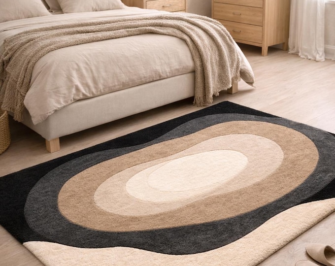 hand tufted Modern abstract teppich beige black kitchen rug living room rug, indian craft.