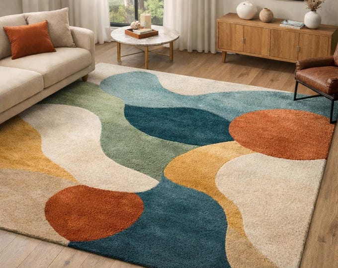 New Zealand Loyal rug Modern Abstract Organic Shape Tufted Rug, Handmade Modern Area Rug, Wavy Designer Carpet for Living Room rugs.
