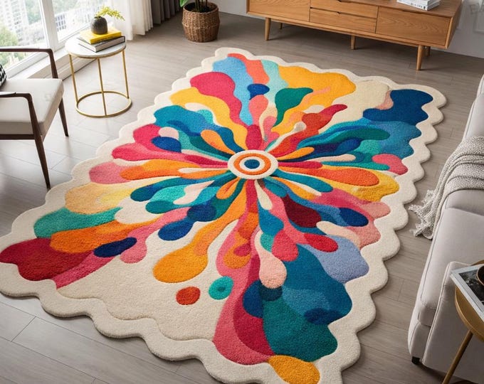 Hand Tufted Rugs. New Zealand Wool Rug. Modern Living Room Rug''Wool Area Rug Bedroom rugs adeline. Kids room rugs.Organic Shape rugs.