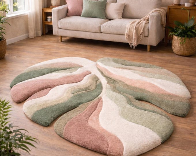 Hand Tufted Wool Leaf Rug | Abstract Pastel Area Rug
