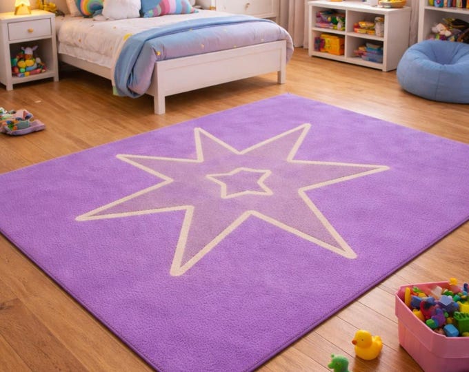 Hand-Tufted Purple Star Cute Rug: Children Decor,Living Room Rug.Kids Nursery Play Area Rug