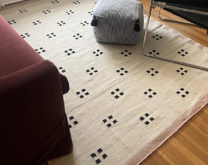 Nordic Knots Rug Dupe | Beige Handwoven Scandinavian   Minimalist New Zealand Wool Rug.  Geometric Flatweave, 6x9 12x15 Area Rug