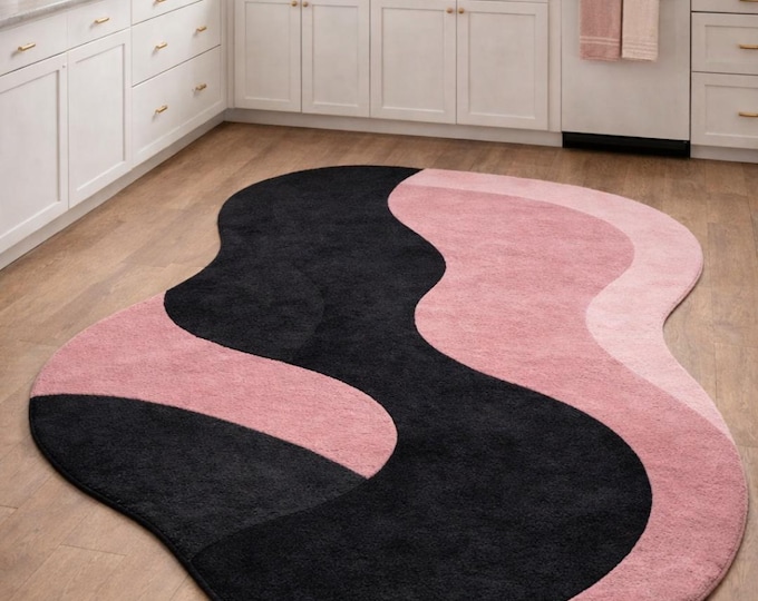 Abstract Organic Shape Tufted Rug, Handmade Modern Area Rug, Wavy Designer Carpet for Living Room rugs