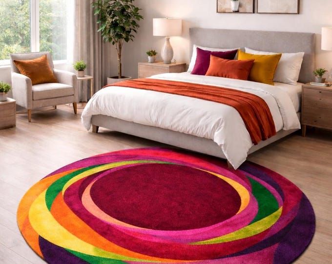 Hand Tufted Wool Rug | Colorful Abstract Swirl Carpet