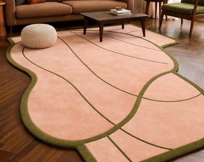 Abstract Organic Shape Tufted Rug, Handmade Modern Area Rug, Wavy Designer Carpet for Living Room rugs