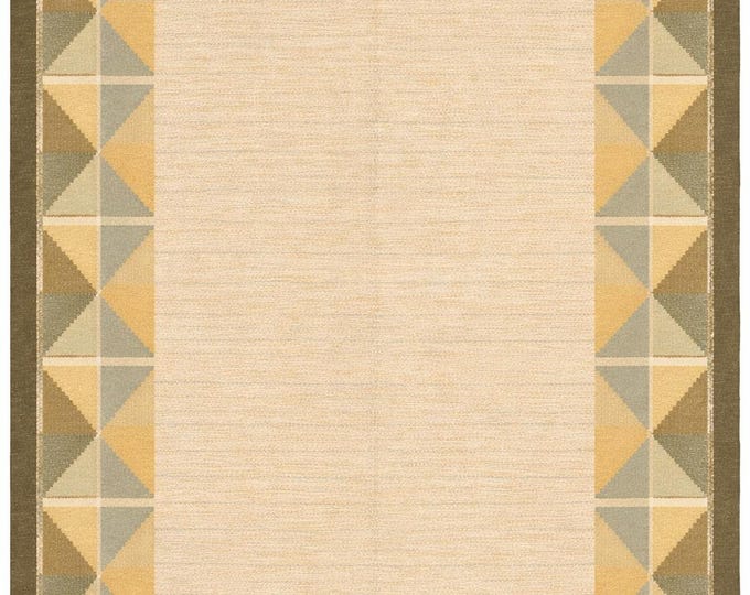 Handwoven Beige & Mustard Geometric Kilim Rug – Modern Flatweave Area Carpet