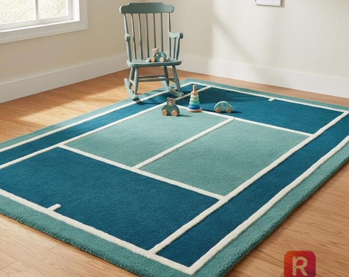 Hand Tufted Wool Rug | Modern Geometric Blue Green Carpet