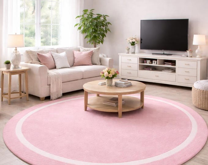 Round tufted Rug | Handmade Modern Wool Carpet | Pink Wavy Designer Carpet For Pink Area Rug | Contemporary Hand-Tufted Rug Living Room Rug