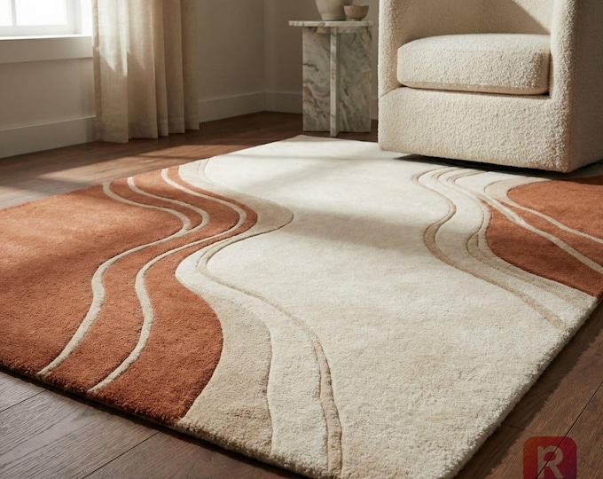 Hand Tufted Wool Area Rug Modern Abstract Carpet Handmade Luxury Living Room Rug Soft Plush Floor Decor 8x10 9x12 Custom